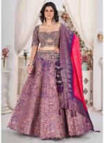 Jacquard Purple Bridal Wear Embroidery Work Ready To Wear Lehenga Choli